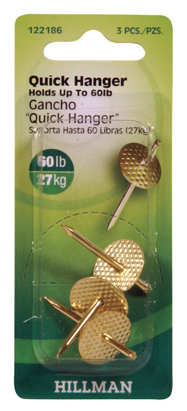 HILLMAN - Hillman Brass-Plated Gold One Piece Quick Hanger 60 lb 3 pc - Case of 10