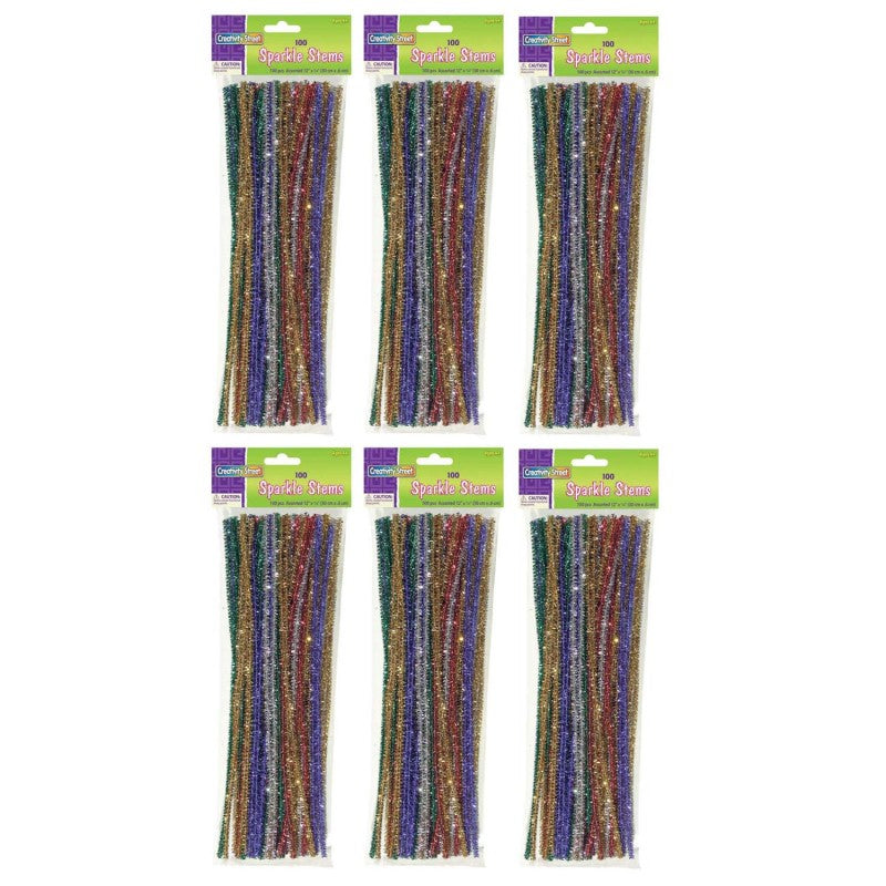 CREATIVITY STREET - Jumbo Sparkle Stems, Assorted Colors, 12" x 6 mm, 100 Per Pack, 6 Packs