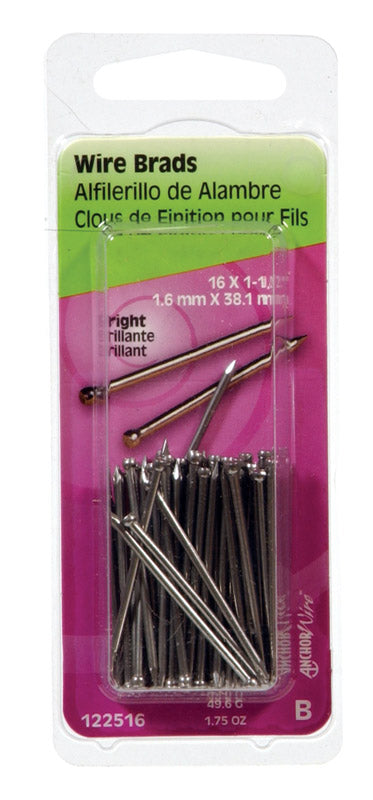 HILLMAN - Hillman 16 Ga. X 1-1/2 in. L Bright Steel Brad Nails 1 pk 1.75 oz - Case of 6