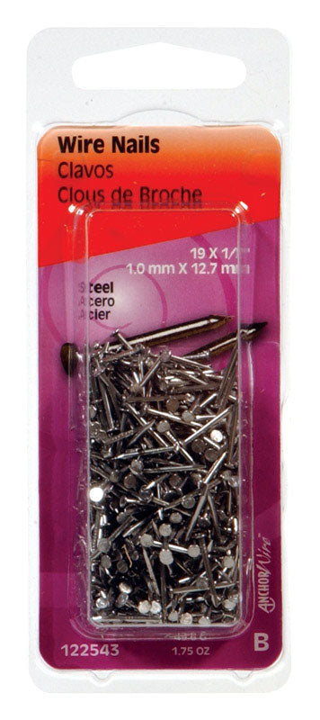 HILLMAN - Hillman 19 Ga. X 1/2 in. L Bright Steel Wire Nails 1 pk 1.75 oz - Case of 6