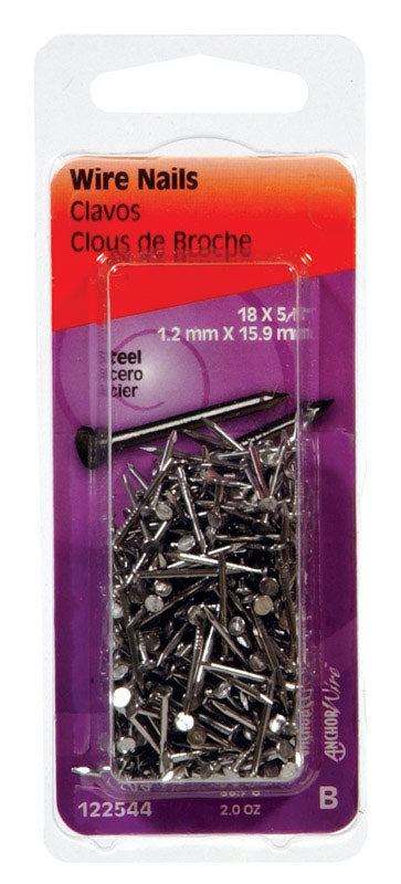 HILLMAN - Hillman 18 Ga. X 5/8 in. L Bright Steel Wire Nails 1 pk 2 oz - Case of 6