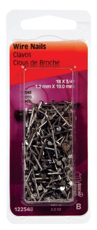 HILLMAN - Hillman 18 Ga. X 3/4 in. L Bright Steel Wire Nails 1 pk 2 oz - Case of 6