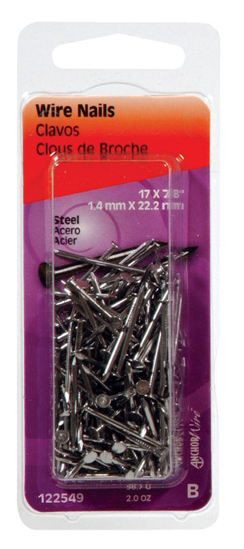 HILLMAN - Hillman 17 Ga. X 7/8 in. L Bright Steel Wire Nails 1 pk 2 oz - Case of 6