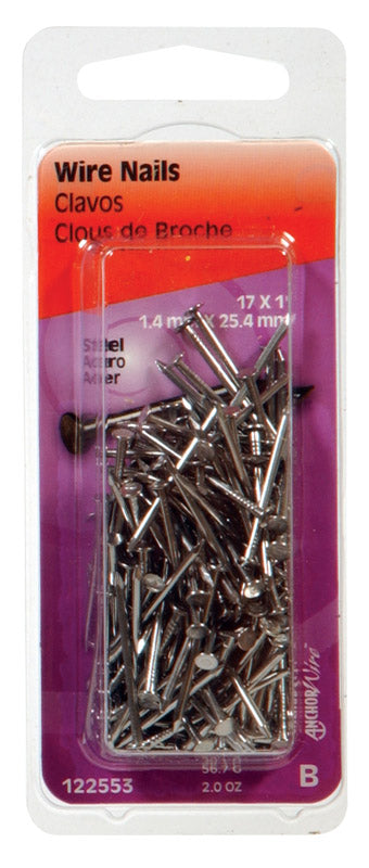 HILLMAN - Hillman 17 Ga. X 1 in. L Bright Steel Wire Nails 1 pk 2 oz - Case of 6