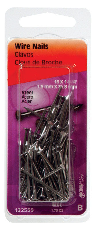 HILLMAN - Hillman 16 Ga. X 1-1/4 in. L Bright Steel Wire Nails 1 pk 1.75 oz - Case of 6