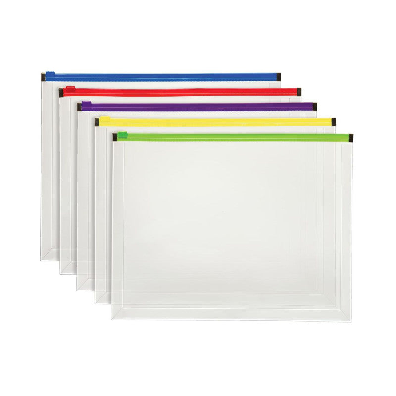 PENDAFLEX - Poly Zip Envelope, Letter Size, Assorted, 5-Pack