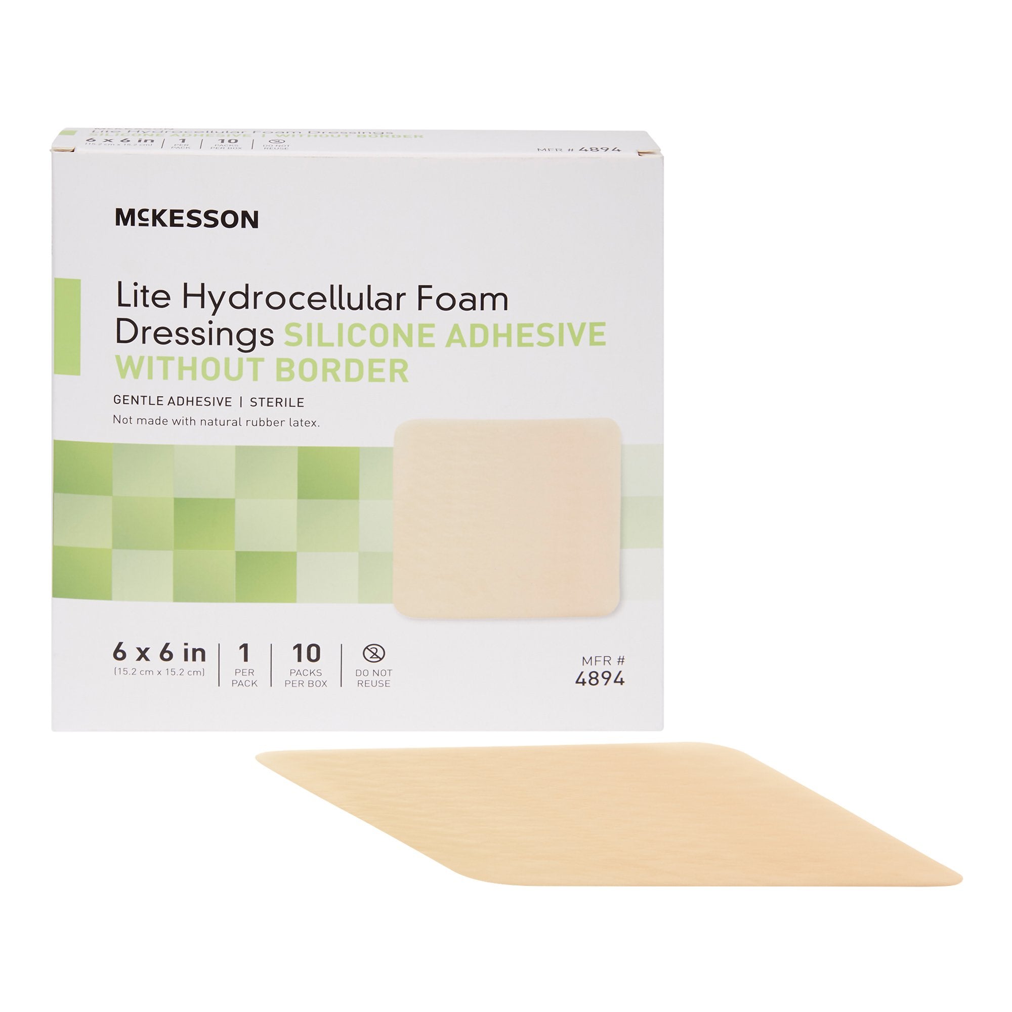 McKesson Brand - Thin Foam Dressing McKesson Lite 6 X 6 Inch Without Border Film Backing Silicone Gel Adhesive Square Sterile [10/BX]