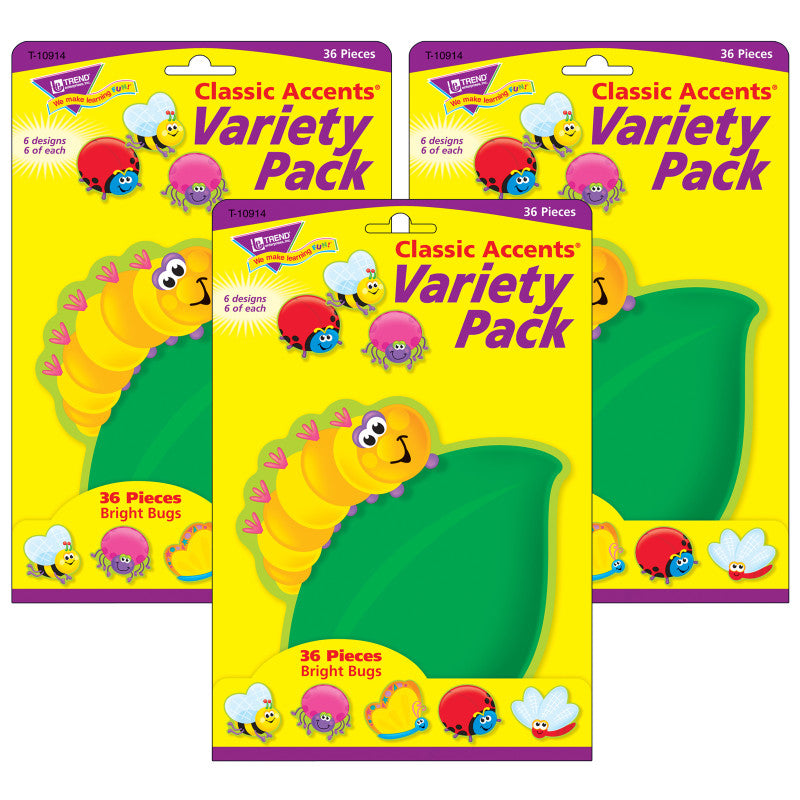 TREND - Bright Bugs Classic Accents® Variety Pack, 36 Per Pack, 3 Packs