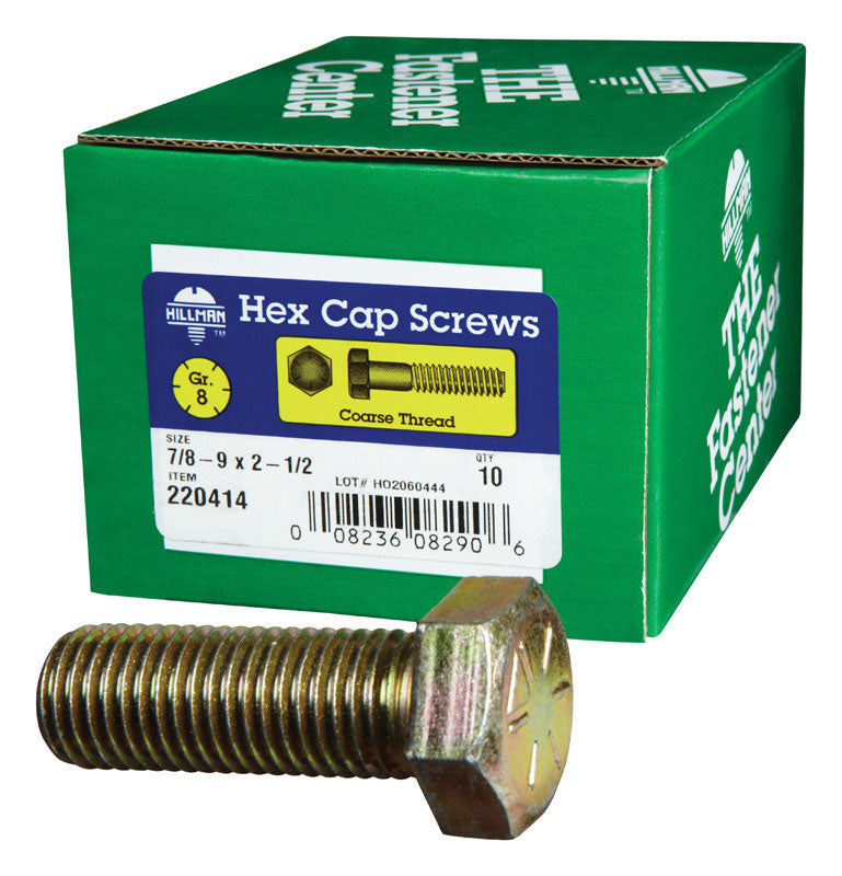 HILLMAN - Hillman 7/8-9 in. D X 2-1/2 in. L Heat Treated Steel Hex Head Cap Screw 10 pk