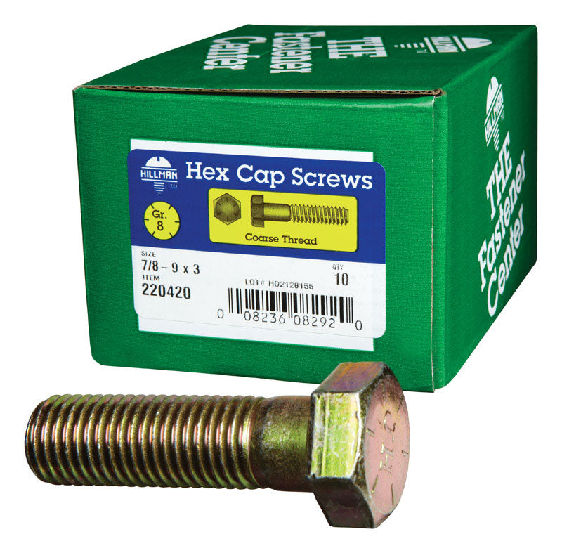 HILLMAN - Hillman 7/8-9 in. D X 3 in. L Heat Treated Steel Hex Head Cap Screw 10 pk