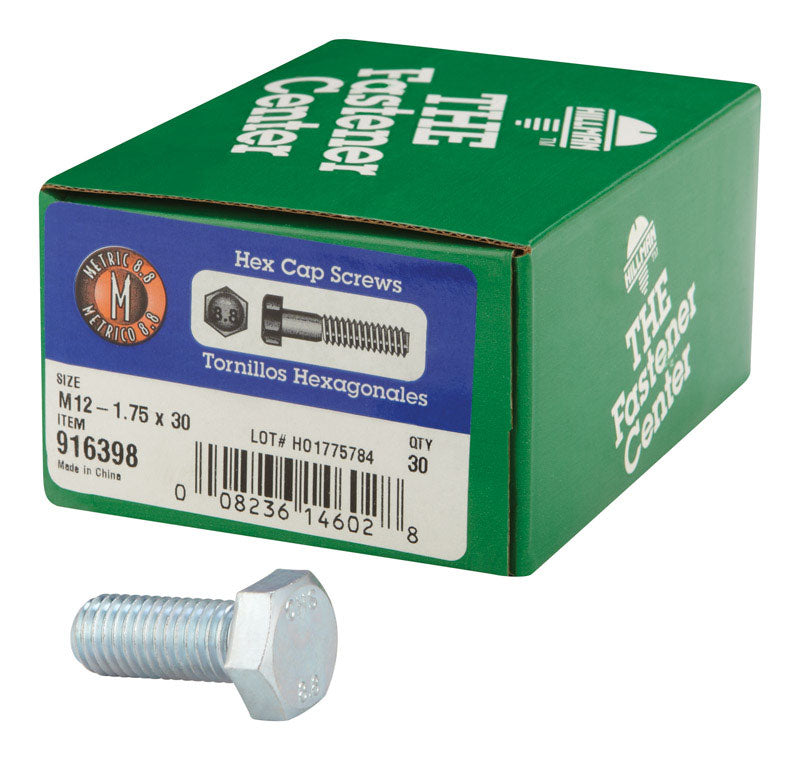 HILLMAN - Hillman M12-1.75 mm D X 30 mm L Heat Treated Steel Hex Head Cap Screw 30 pk