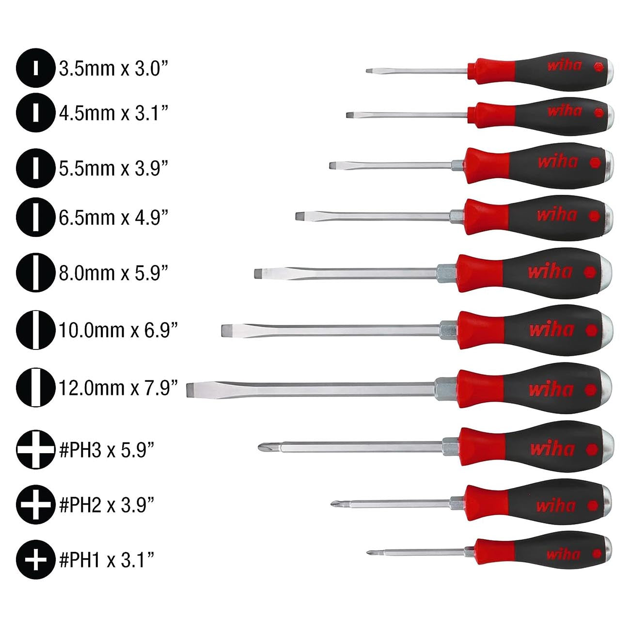 Wiha SoftFinish Extra Heavy Duty Slotted/Phillips Screwdriver Set (10 Piece Set)