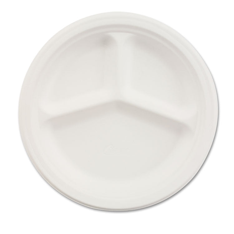 Chinet - Paper Dinnerware, 3-Compartment Plate, 10.25" dia, White, 500/Carton