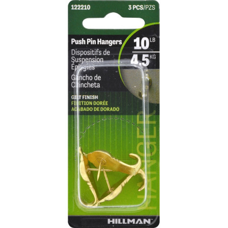 HILLMAN - Hillman AnchorWire Gilt Push Pin Picture Hook 10 lb 3 pk - Case of 10