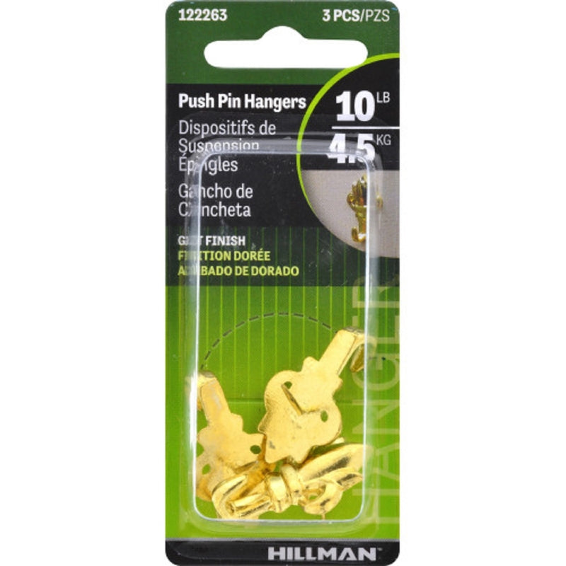 HILLMAN - Hillman AnchorWire Gilt Gold Push Pin Picture Hook 10 lb 3 pk - Case of 10 [122263]