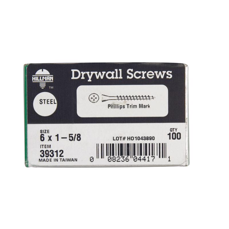 HILLMAN - Hillman No. 6 X 1-5/8 in. L Phillips Drywall Screws 100 pk [39312]