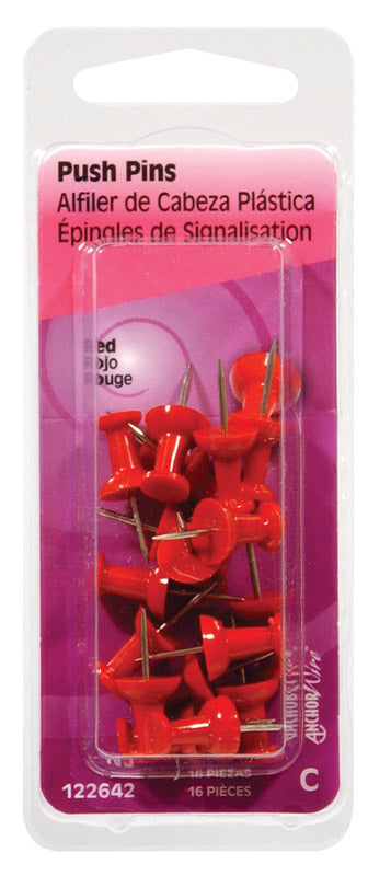 HILLMAN - Hillman Red Push Pins 16 pk - Case of 6