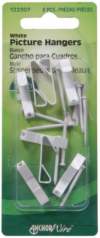 HILLMAN - Hillman AnchorWire Steel-Plated White Standard Picture Hanger 20 lb 8 pk - Case of 10