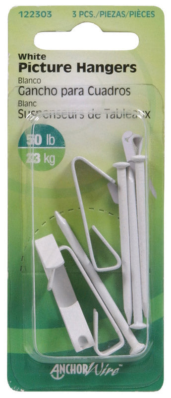 HILLMAN - Hillman AnchorWire Steel-Plated White Standard Picture Hanger 50 lb 3 pk - Case of 10