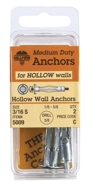 HILLMAN - Hillman 3/16 in. D X 2 1/4 in. L Metal Round Head Hollow Wall Anchors 2 pk - Case of 6