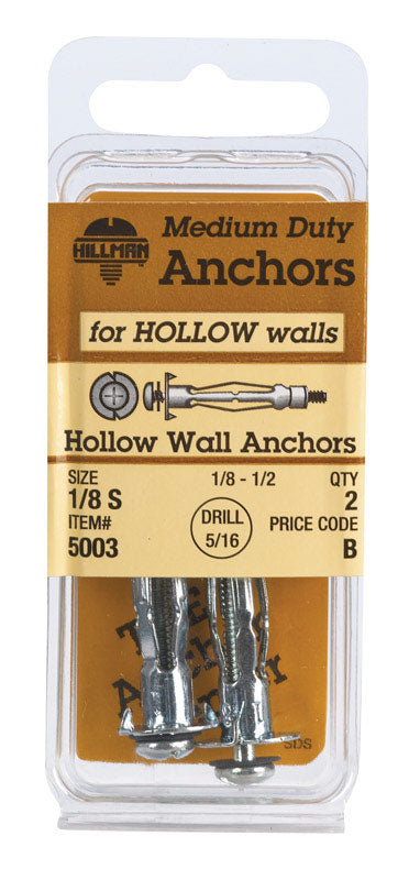 HILLMAN - Hillman 1/8 in. D X 1 1/2 in. L Metal Round Head Hollow Wall Anchors 2 pk - Case of 10