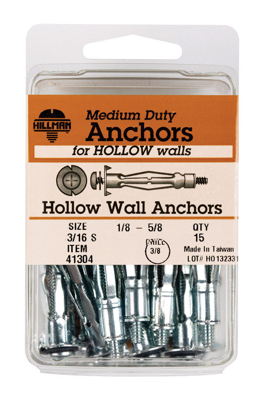 HILLMAN - Hillman 3/16 in. D X 3/16 Short in. L Metal Pan Head Hollow Wall Anchors 15 pk - Case of 5