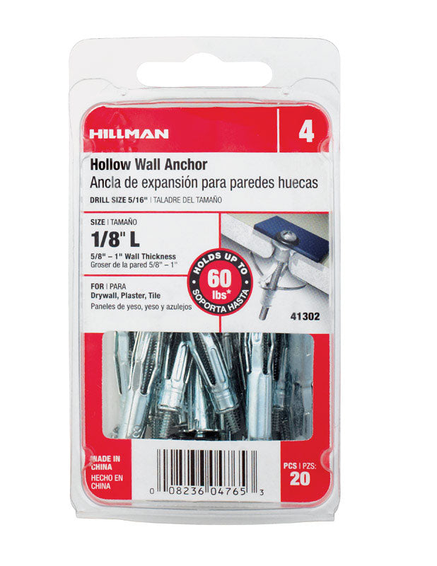 HILLMAN - Hillman 1/8 in. D X 1/8 Long in. L Metal Pan Head Hollow Wall Anchors 20 pk - Case of 5