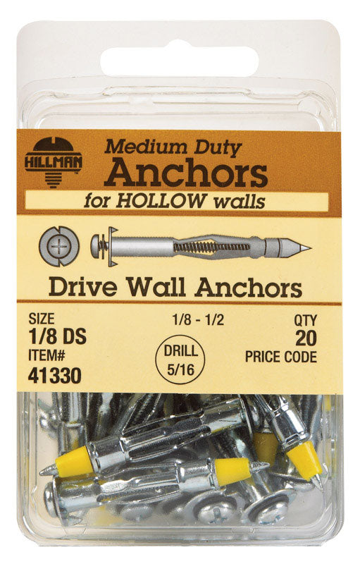 HILLMAN - Hillman 1/8 in. D X 1/8 Short in. L Metal Pan Head Drive Wall Anchors 20 pk - Case of 5