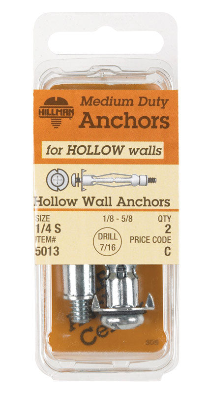 HILLMAN - Hillman 1/4 in. D X 2 1/4 in. L Metal Pan Head Hollow Wall Anchors 2 pk - Case of 6