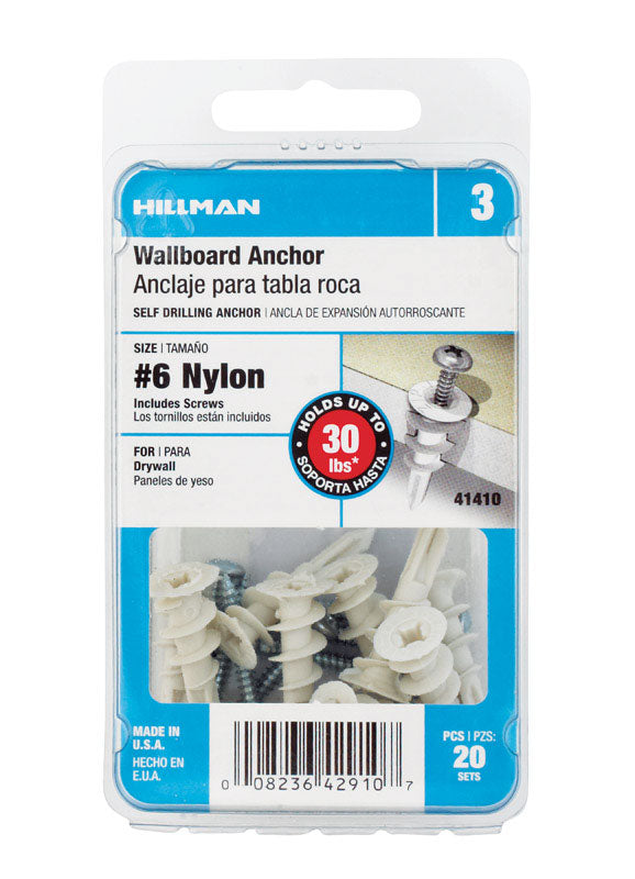 HILLMAN - Hillman .138 in. D X 1-1/4 in. L Nylon Pan Head Wallboard Anchors 20 pk