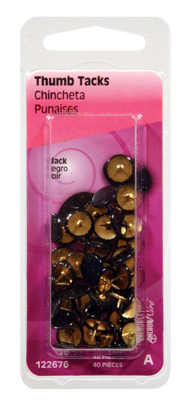 HILLMAN - Hillman Black Push Pins 40 pk - Case of 6