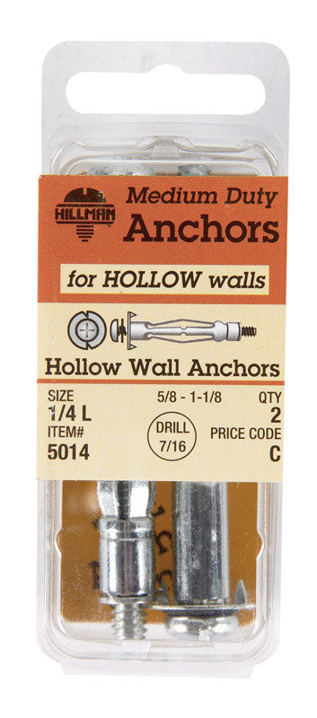 HILLMAN - Hillman 1/4 in. D X 2 3/4 in. L Steel Pan Head Hollow Wall Anchors 2 pk - Case of 6