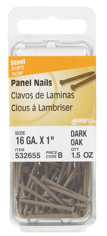 HILLMAN - Hillman 1 in. Panel Dark Oak Steel Nail Large Head - Case of 6