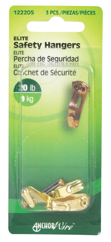 HILLMAN - Hillman Elite Brass-Plated Safety All Purpose Hanger 20 lb 3 pk - Case of 10