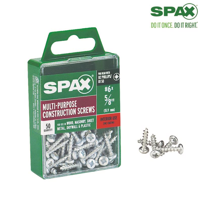 SPAX - SPAX No. 6 X 5/8 in. L Phillips/Square Zinc-Plated Multi-Material Screw 50 pk