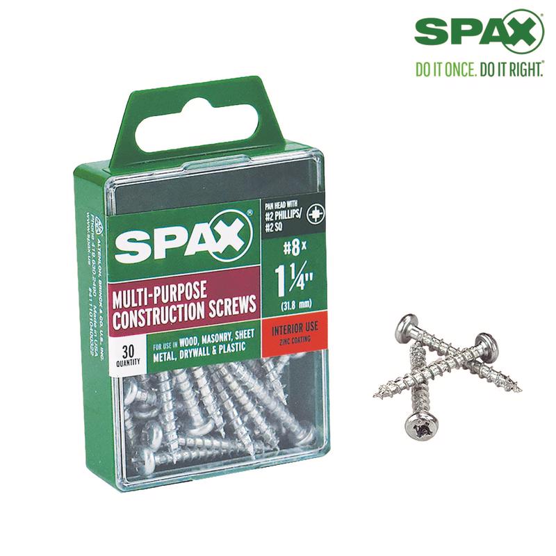 SPAX - SPAX No. 8 X 1.25 in. L Phillips/Square Zinc-Plated Multi-Material Screw 30 pk