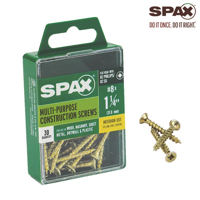 SPAX - SPAX Multi-Material No. 8 Label X 1-1/4 in. L Unidrive Flat Head Construction Screws 30 pk [4101020400322]