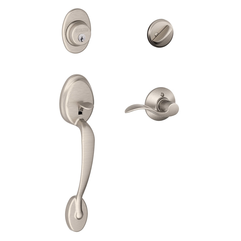 SCHLAGE - Schlage Plymouth, Accent Satin Nickel Entry Handleset 1-3/4 in.