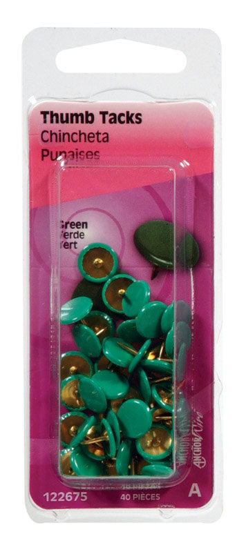 HILLMAN - Hillman Green Push Pins 40 pk - Case of 6