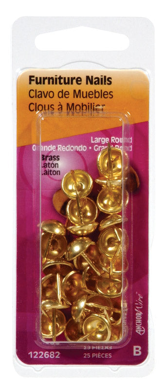 HILLMAN - Hillman Large Brass-Plated Brass Furniture Nails 25 pk - Case of 6 [122682]