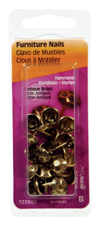 HILLMAN - Hillman No. 9 Antique Brass Brass Furniture Nails 25 pk - Case of 6