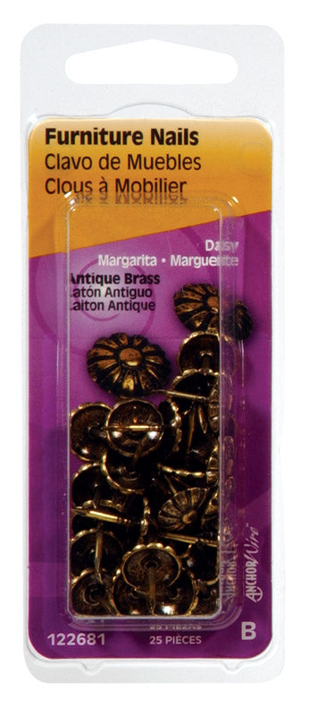 HILLMAN - Hillman No. 64 Antique Brass Brass Furniture Nails 25 pk - Case of 6