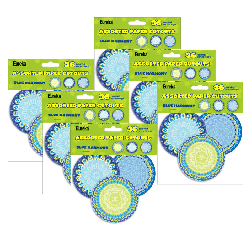 EUREKA - Blue Harmony Assorted Round Paper Cut Outs, 36 Per Pack, 6 Packs