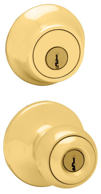 KWIKSET - Kwikset Polo Polished Brass Entry Lock and Single Cylinder Deadbolt 1-3/4 in.