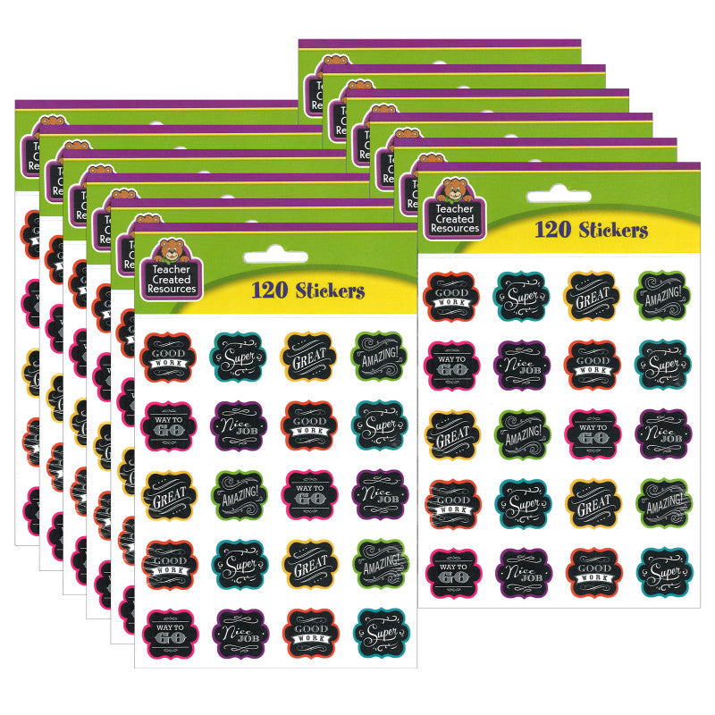 TEACHER CREATED RESOURCES - Chalkboard Brights Stickers, 120 Per Pack, 12 Packs