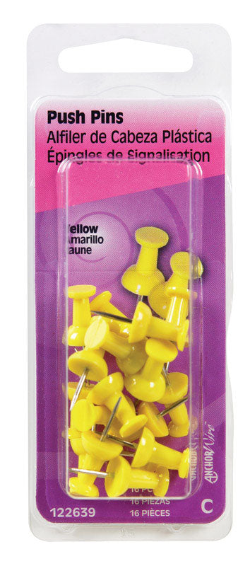 HILLMAN - Hillman Yellow Push Pins 16 pk - Case of 6