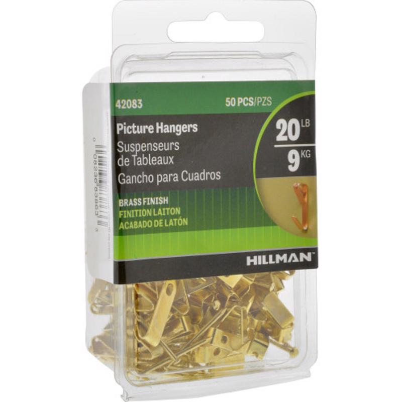 HILLMAN - Hillman Brass-Plated Gold Conventional Picture Hanger 20 lb 50 pc - Case of 5