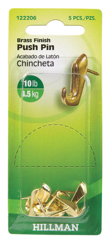 HILLMAN - Hillman AnchorWire Brass-Plated Gold Push Pin Picture Hook 10 lb 5 pk - Case of 10