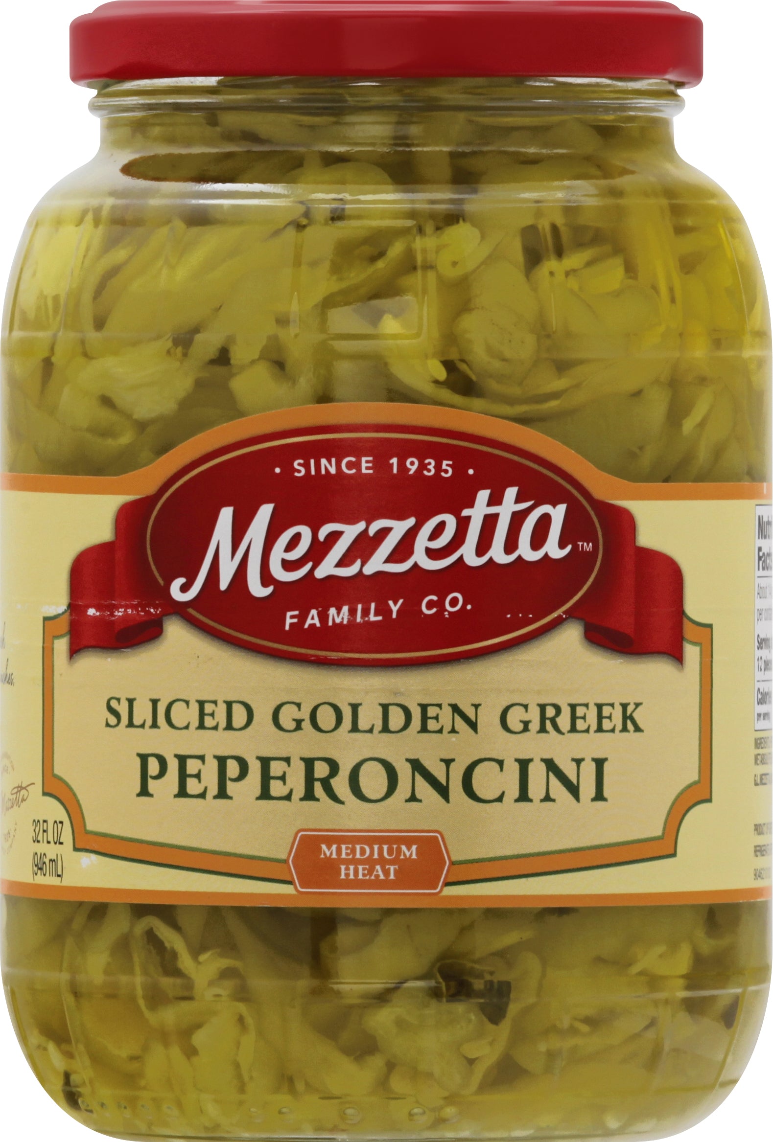 Mezzetta Sliced Golden Greek Medium Heat Peperoncini 32 oz - Case of 6