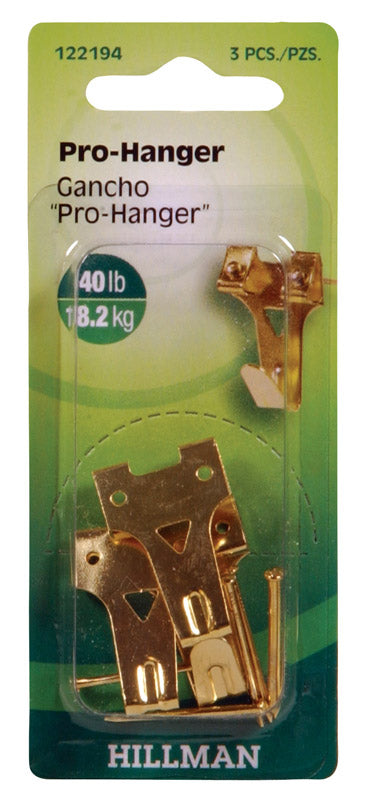 HILLMAN - Hillman AnchorWire Brass-Plated Gold Professional Picture Hanger 40 lb 3 pk - Case of 10